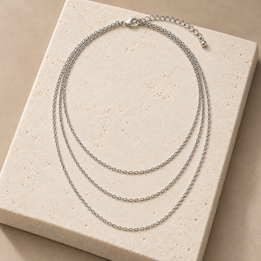 Rovenzaa Silver-Tone Triple-Layer Chain Necklace