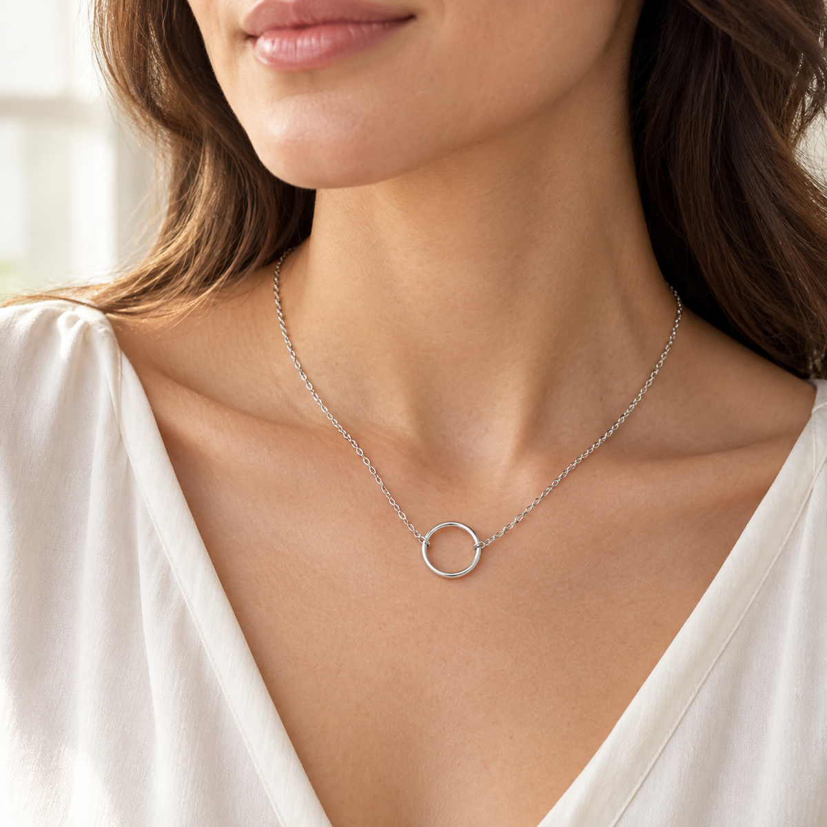 Rovenzaa Silver-Tone Open Circle Pendant Necklace