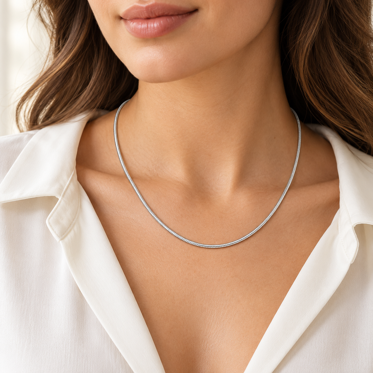 Rovenzaa Silver-Tone Snake Chain Necklace
