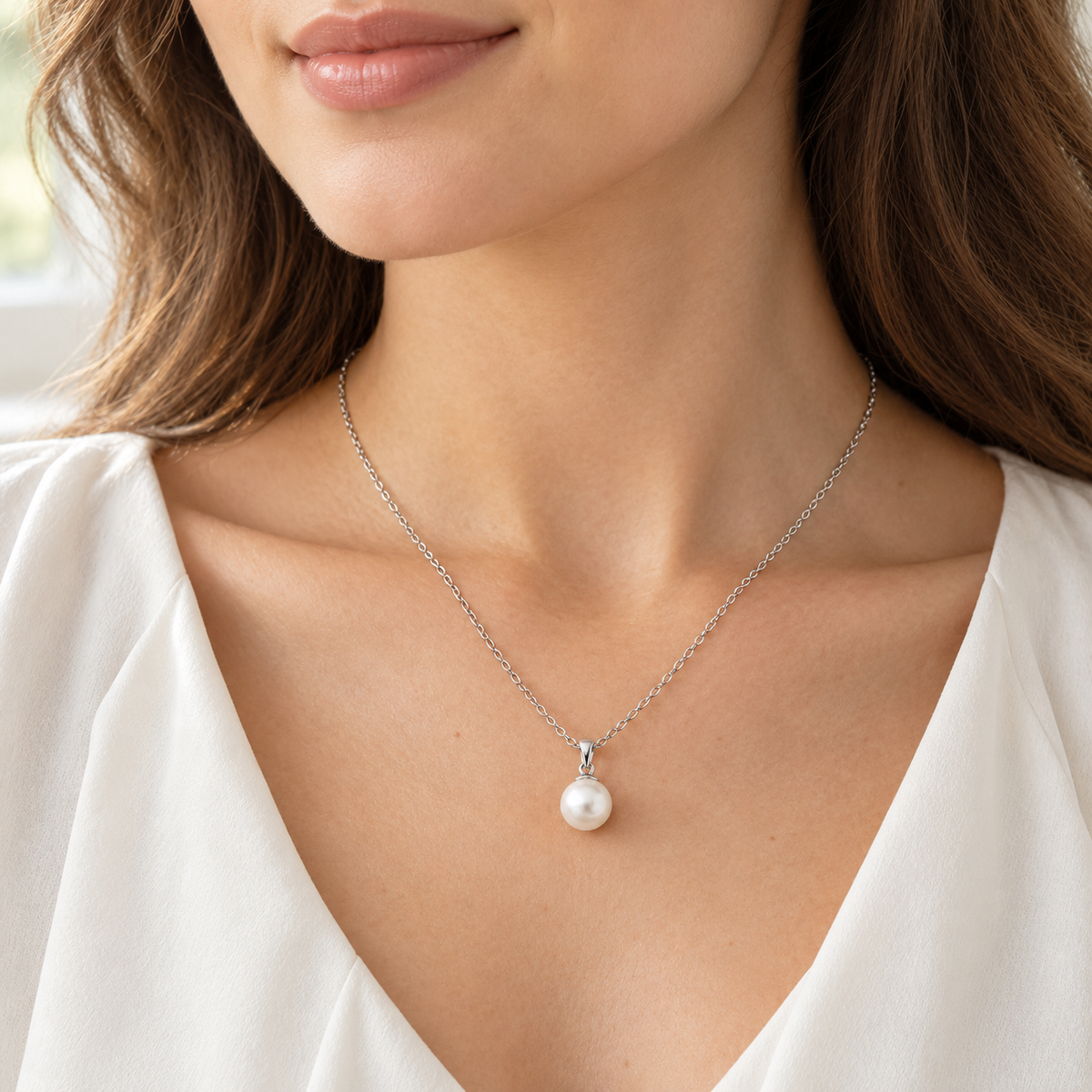 Rovenzaa Silver-Tone Pearl-Look Pendant Necklace