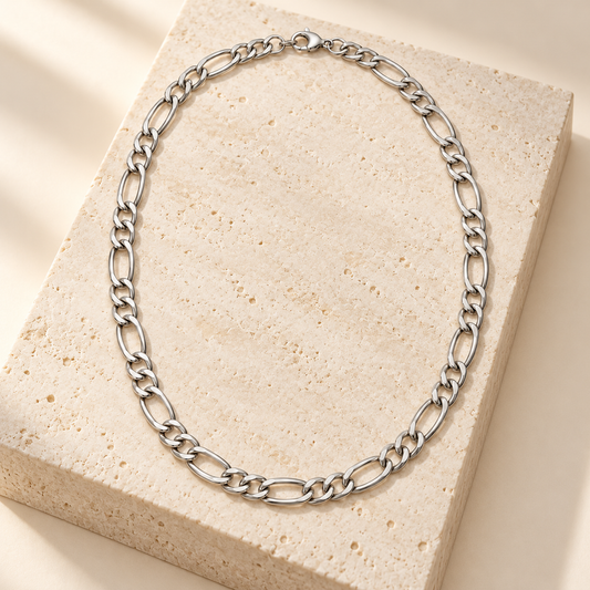 Rovenzaa Silver-Tone Figaro Chain Necklace