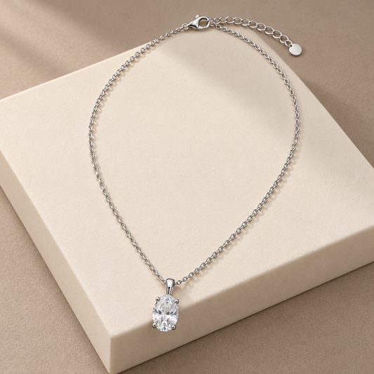 Rovenzaa Silver-Tone Oval Crystal-Look Pendant Necklace