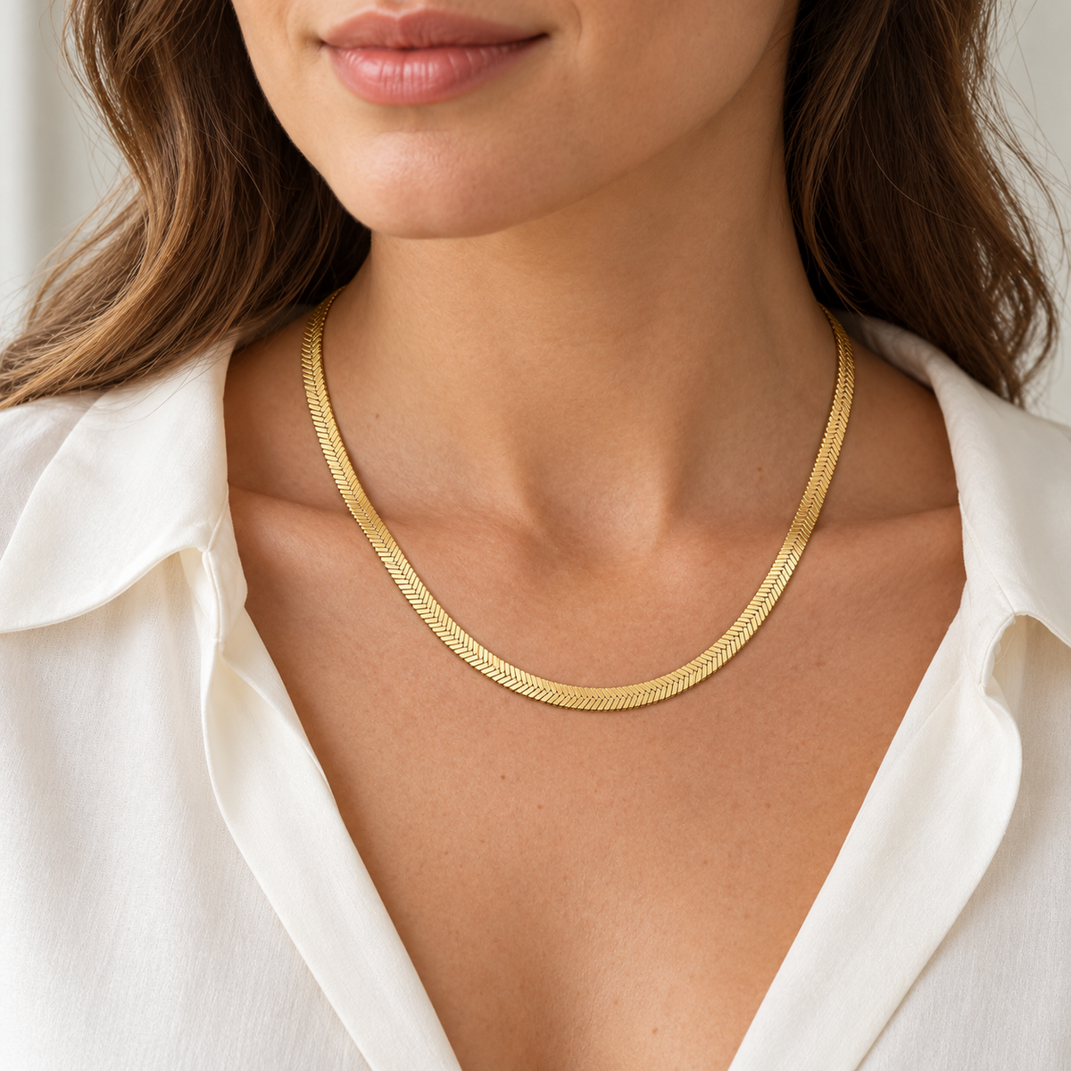 Rovenzaa Gold-Tone Herringbone Chain Necklace