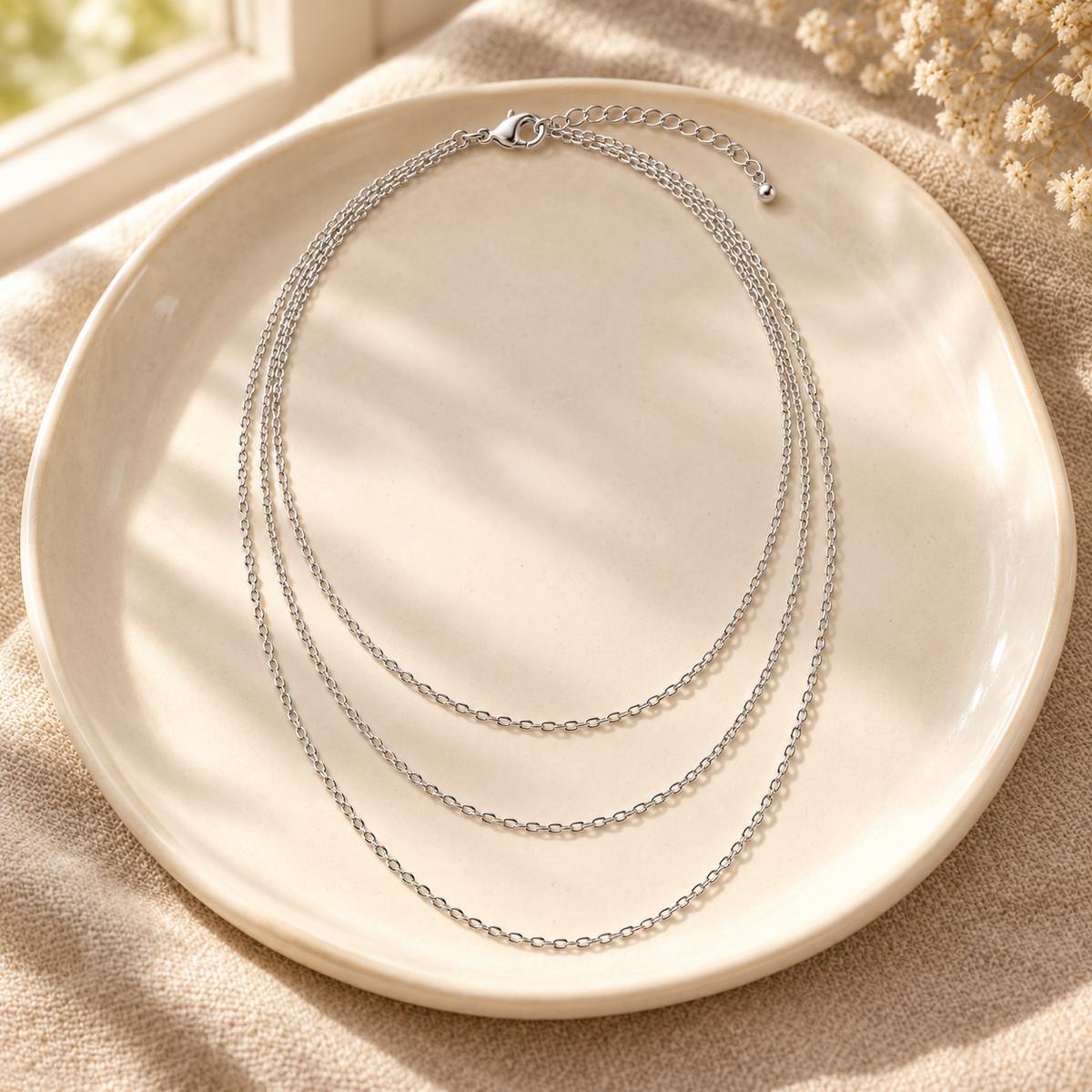 Rovenzaa Silver-Tone Triple-Layer Chain Necklace