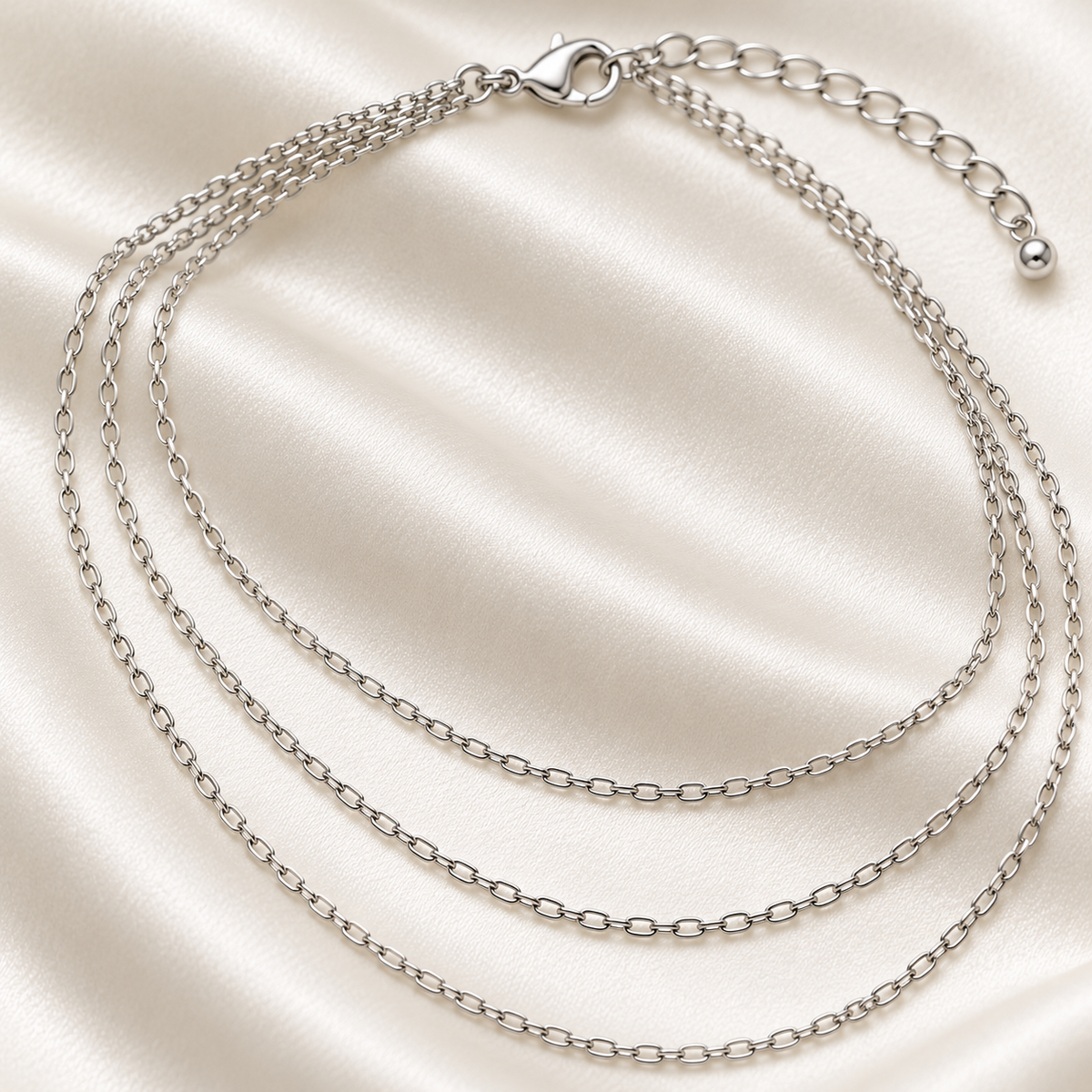 Rovenzaa Silver-Tone Triple-Layer Chain Necklace