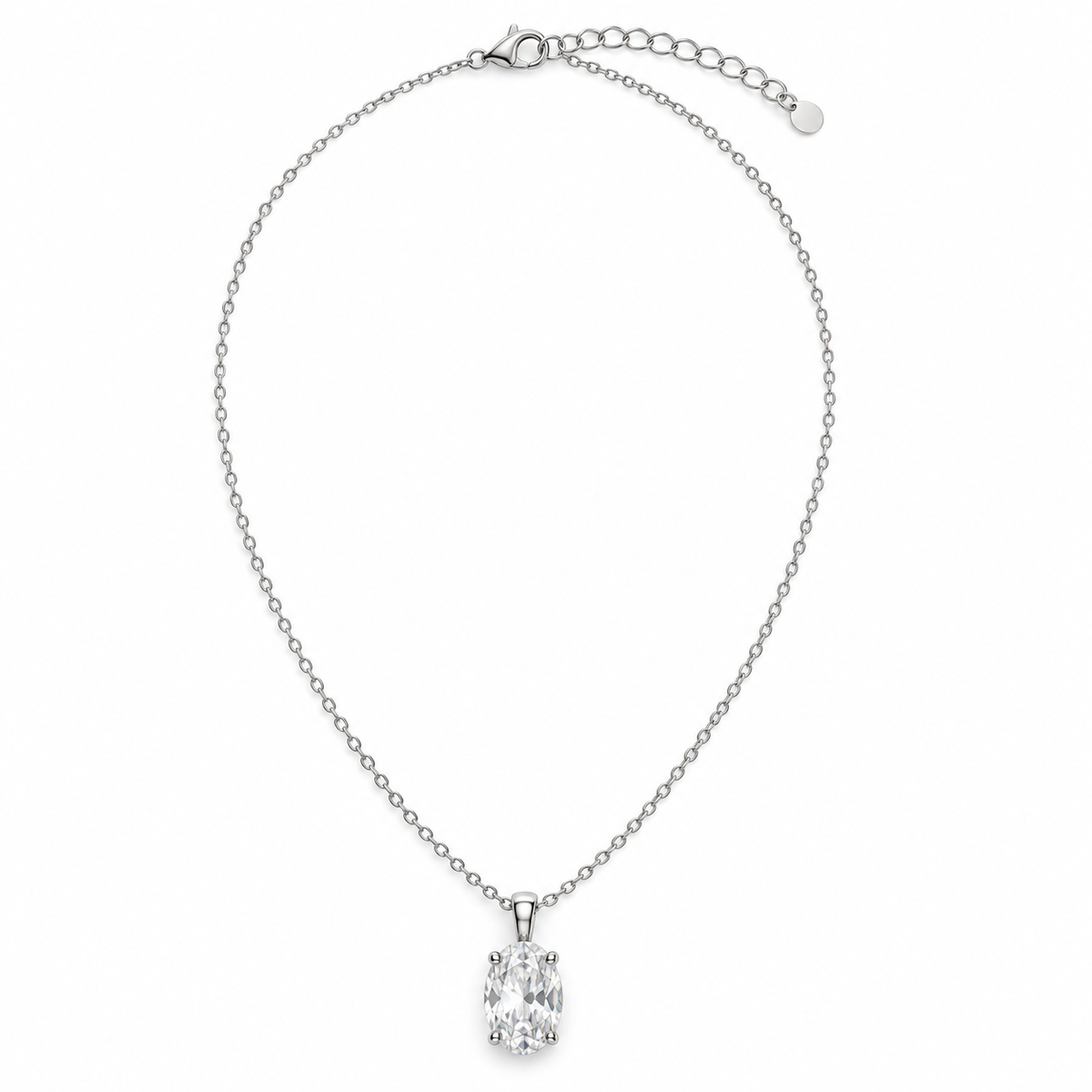 Rovenzaa Silver-Tone Oval Crystal-Look Pendant Necklace