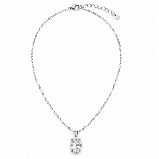Rovenzaa Silver-Tone Oval Crystal-Look Pendant Necklace