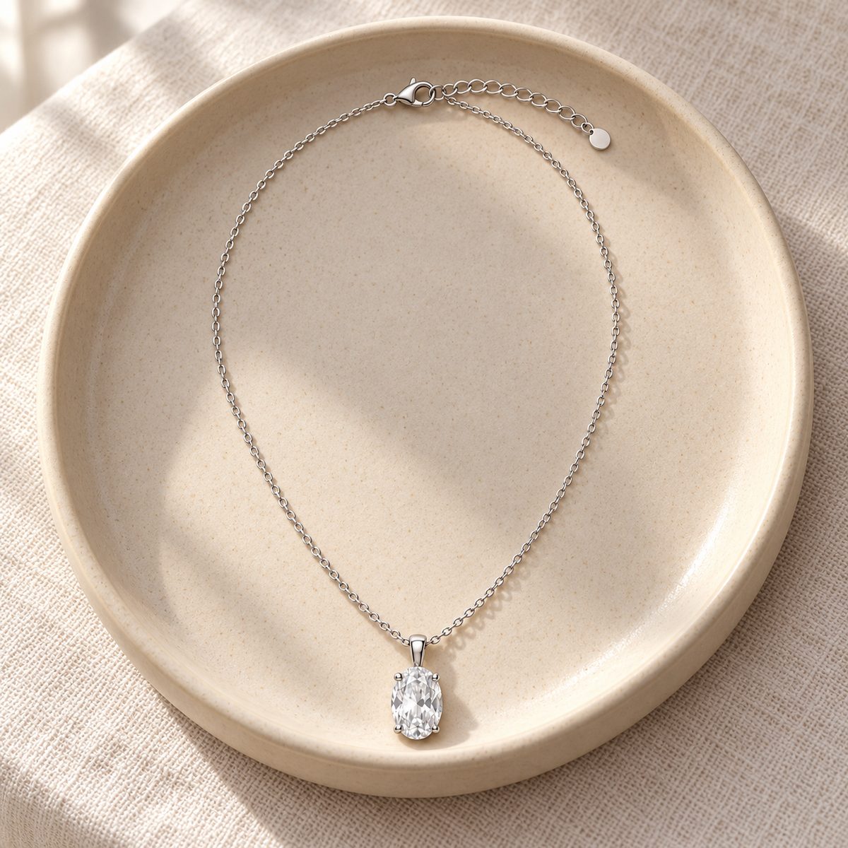 Rovenzaa Silver-Tone Oval Crystal-Look Pendant Necklace