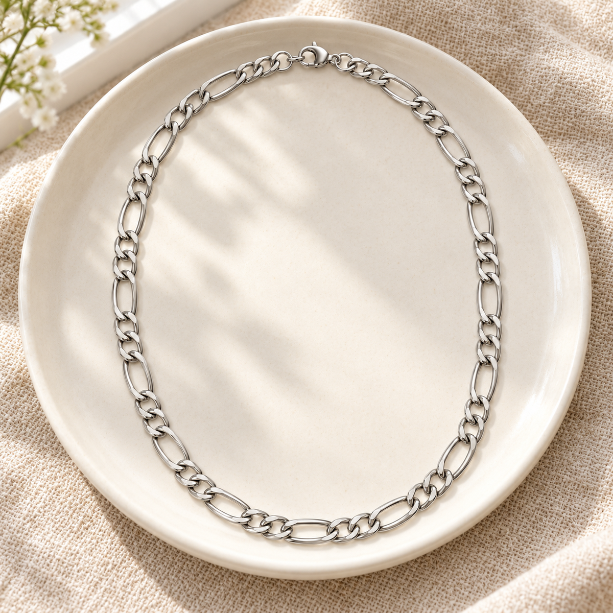 Rovenzaa Silver-Tone Figaro Chain Necklace