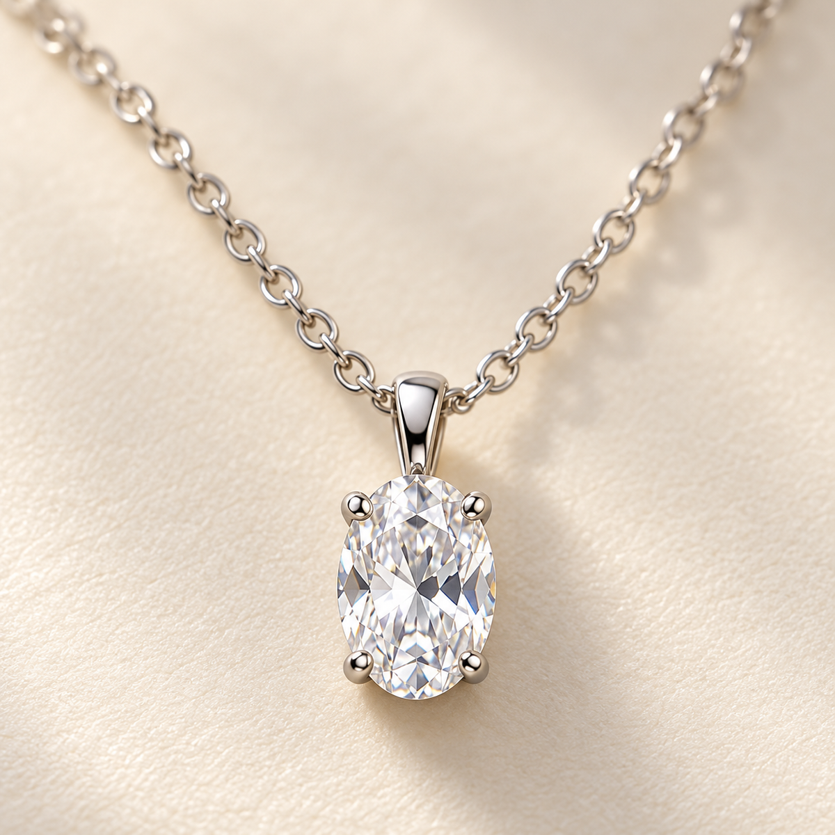 Rovenzaa Silver-Tone Oval Crystal-Look Pendant Necklace