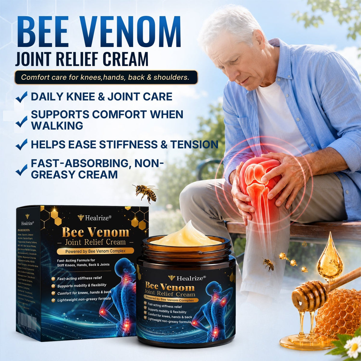 🎁 Healrize® Bee Venom Warming Joint Relief Cream – Fast-Acting Comfort for Stiff & Tired Joints