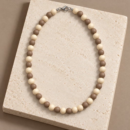 Rovenzaa Cream & Brown Round Bead Necklace