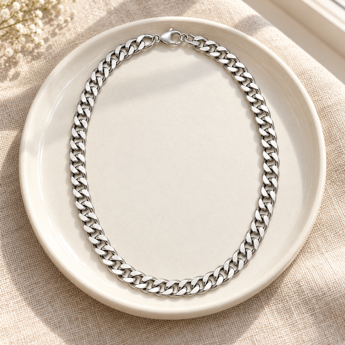 Rovenzaa Silver-Tone Curb Chain Necklace