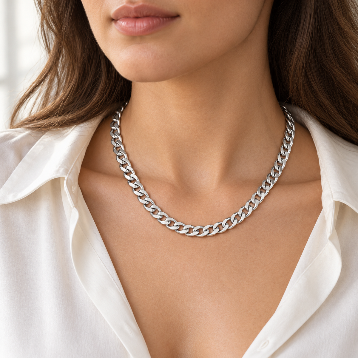Rovenzaa Silver-Tone Curb Chain Necklace