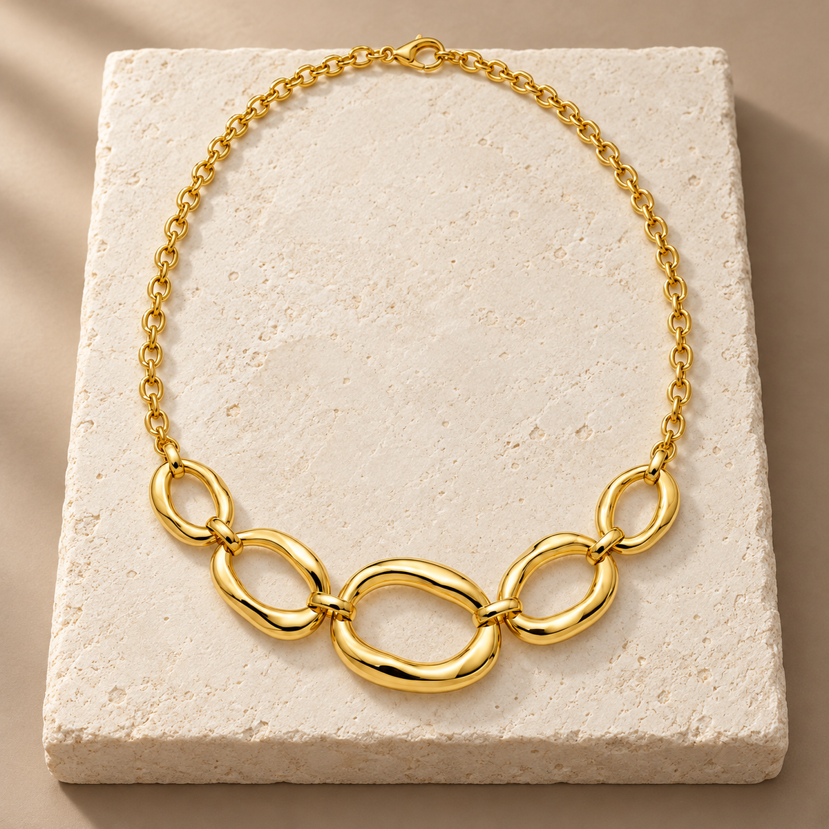 Rovenzaa Gold-Tone Sculptural Oval Link Necklace