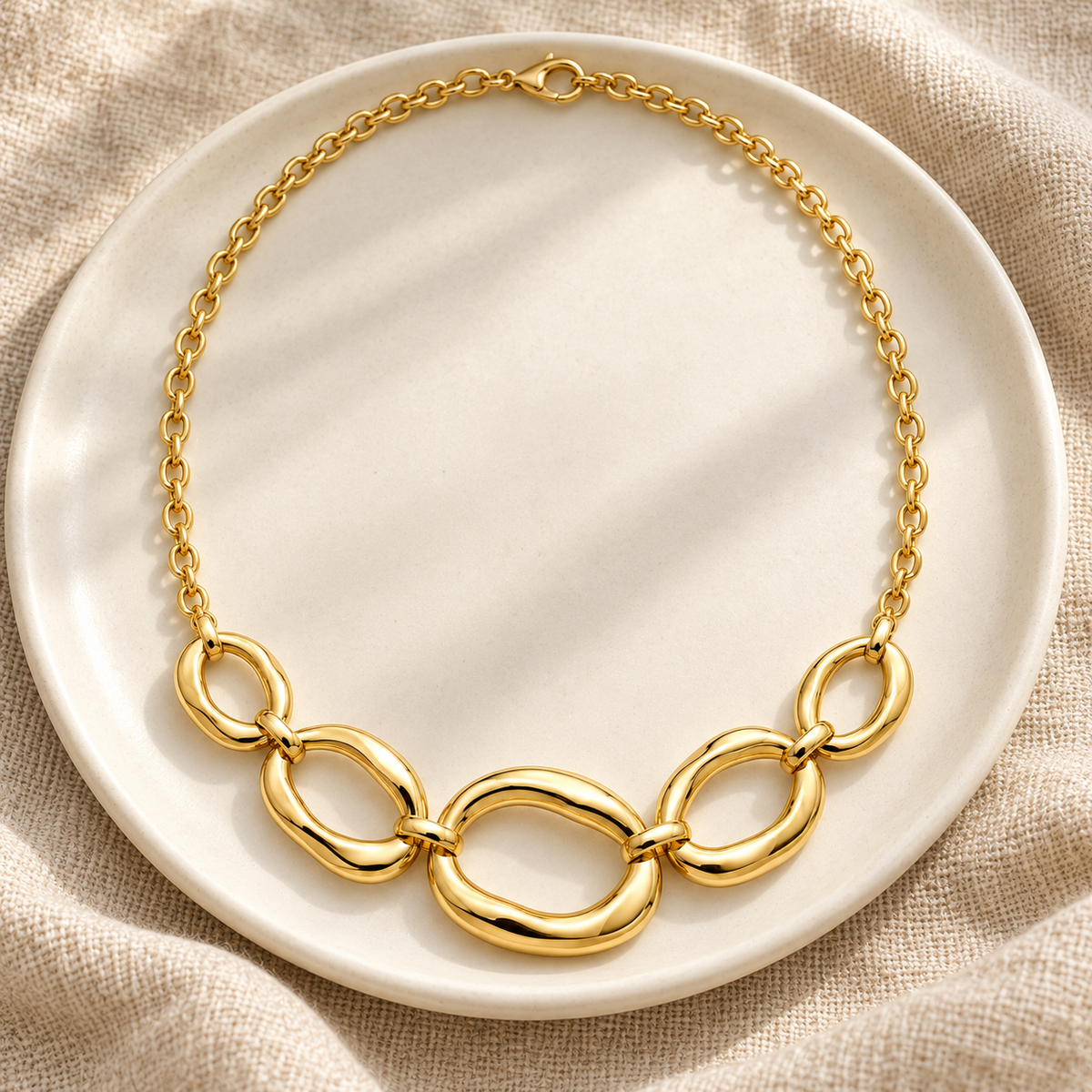 Rovenzaa Gold-Tone Sculptural Oval Link Necklace