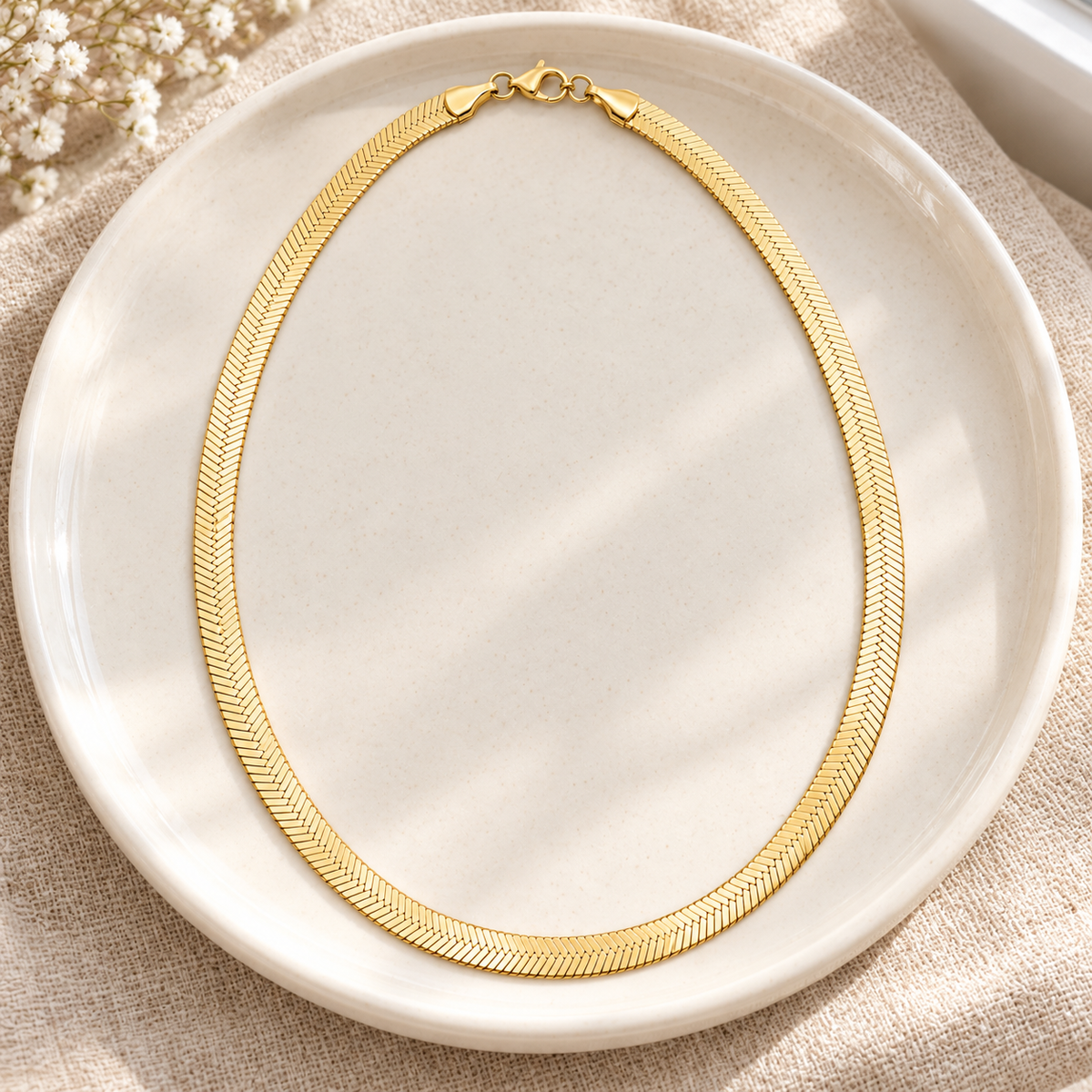 Rovenzaa Gold-Tone Herringbone Chain Necklace