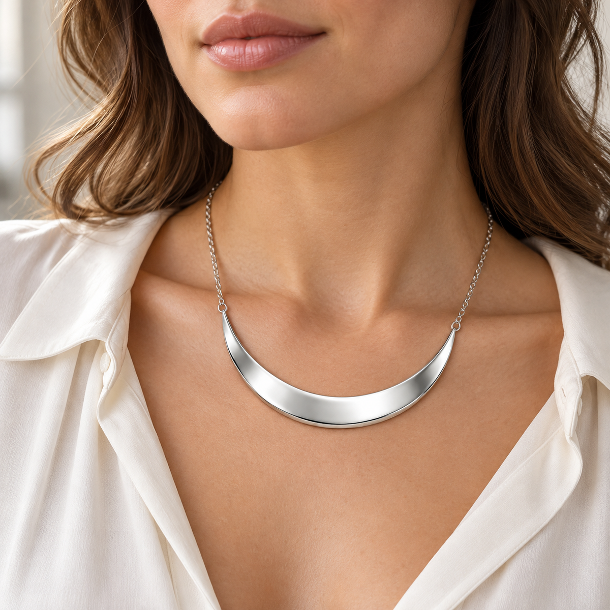 Rovenzaa Silver-Tone Crescent Necklace